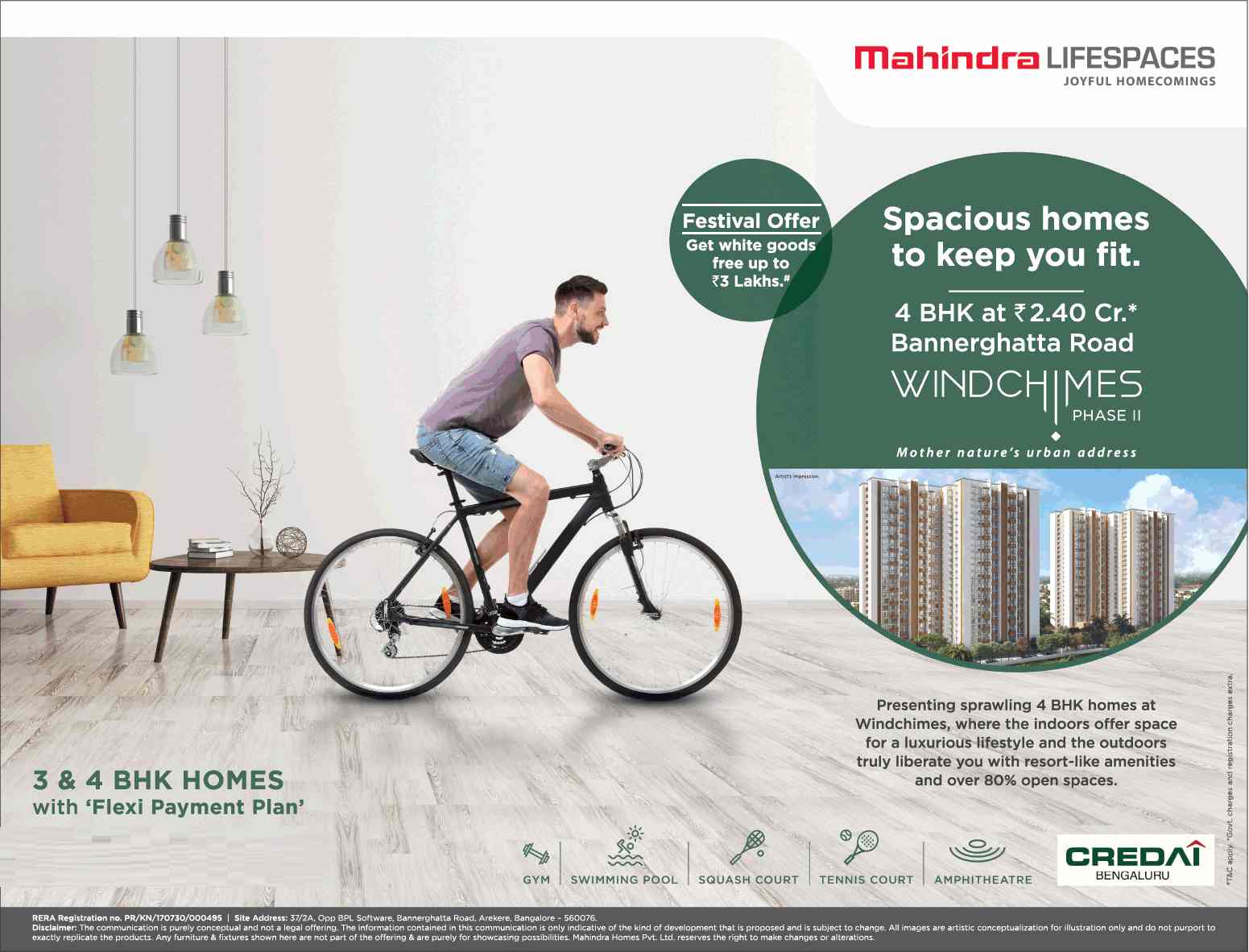 Spacious homes to keep you fit at Mahindra Windchimes in Bangalore